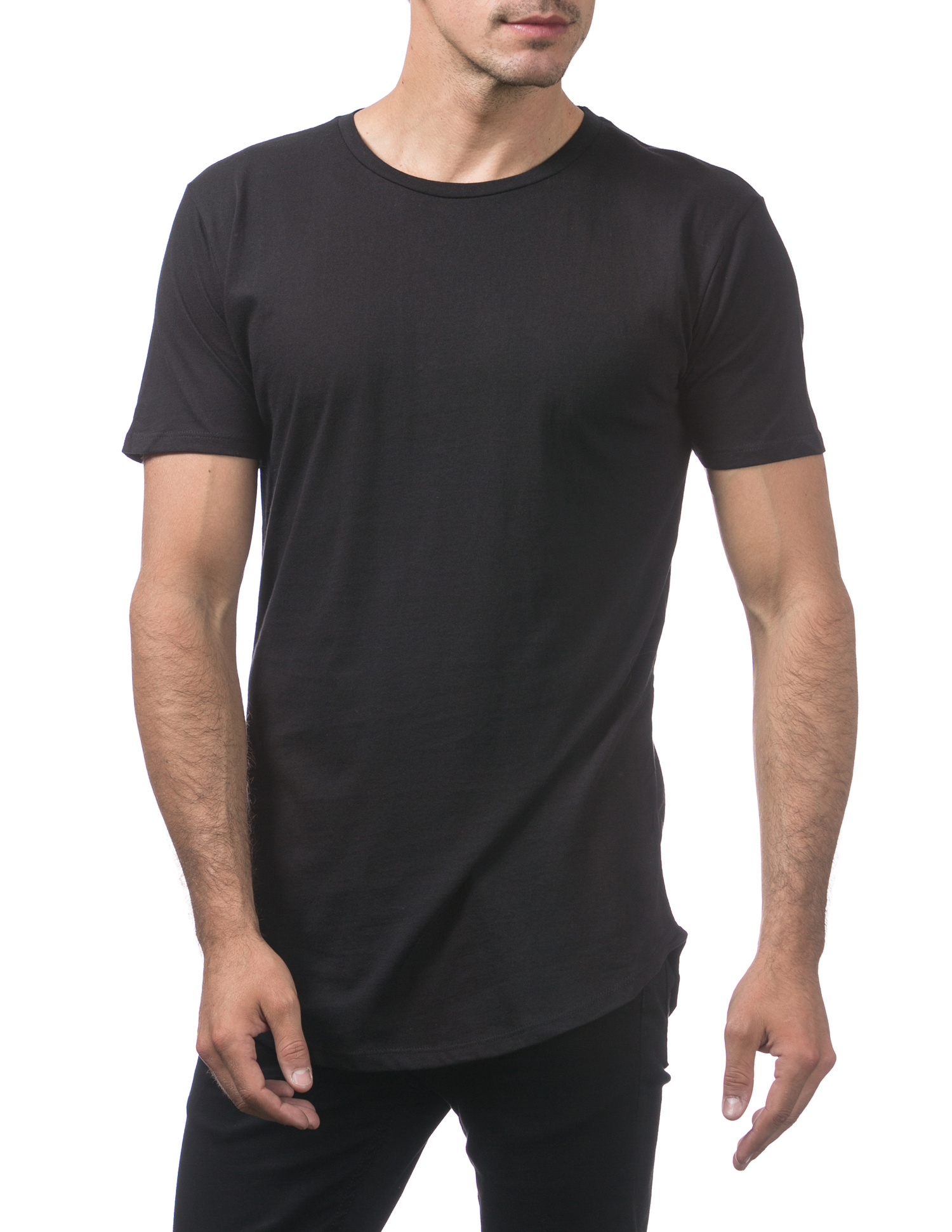 108 BLACK Longline Curved Hem Short Sleeve T-Shirt - Lightweight