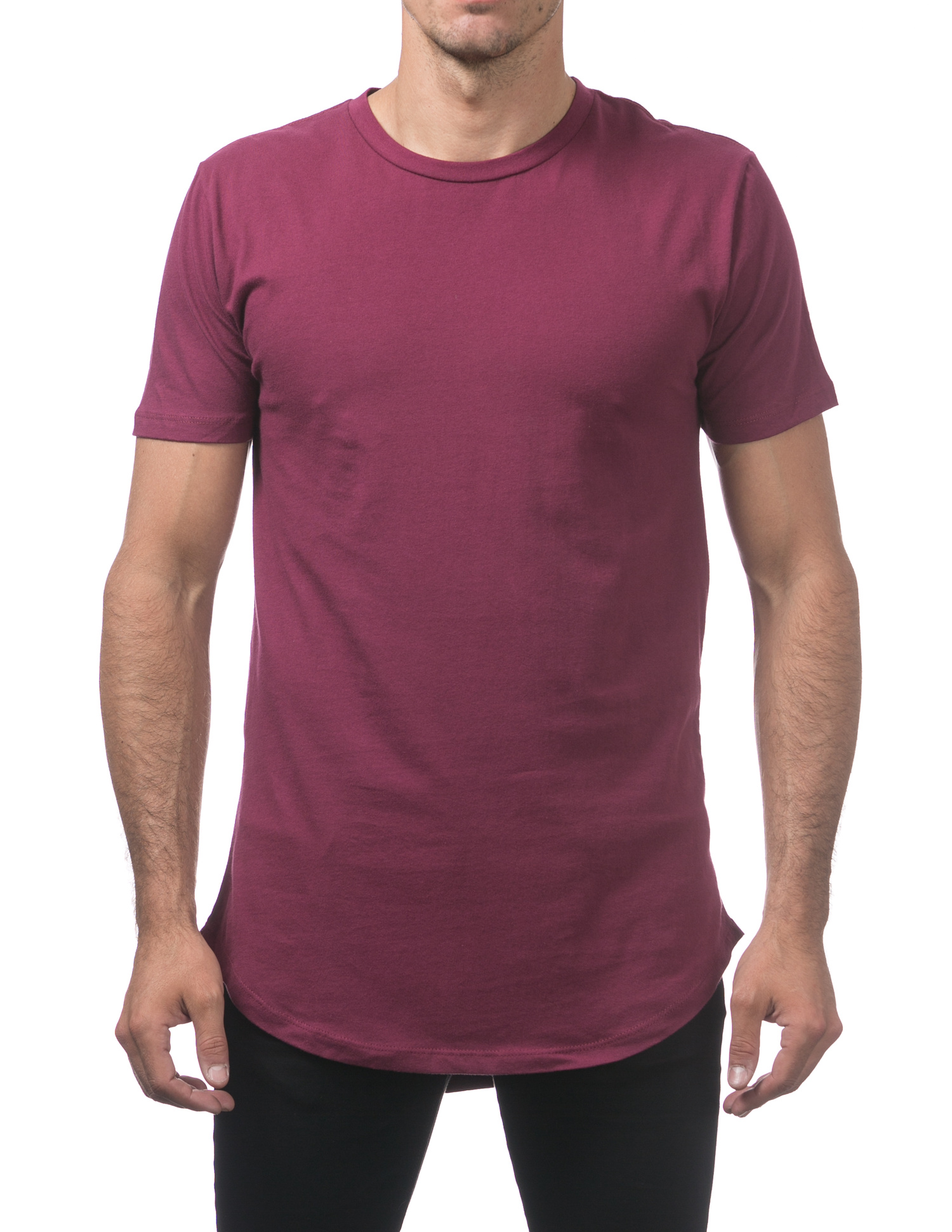 108 MAROON Longline Curved Hem Short Sleeve T-Shirt - Lightweight