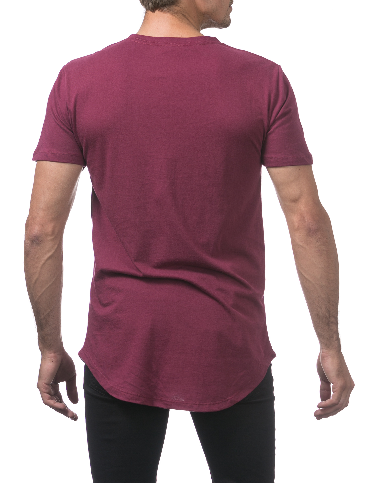 108 MAROON Longline Curved Hem Short Sleeve T-Shirt - Short Sleeve Tee