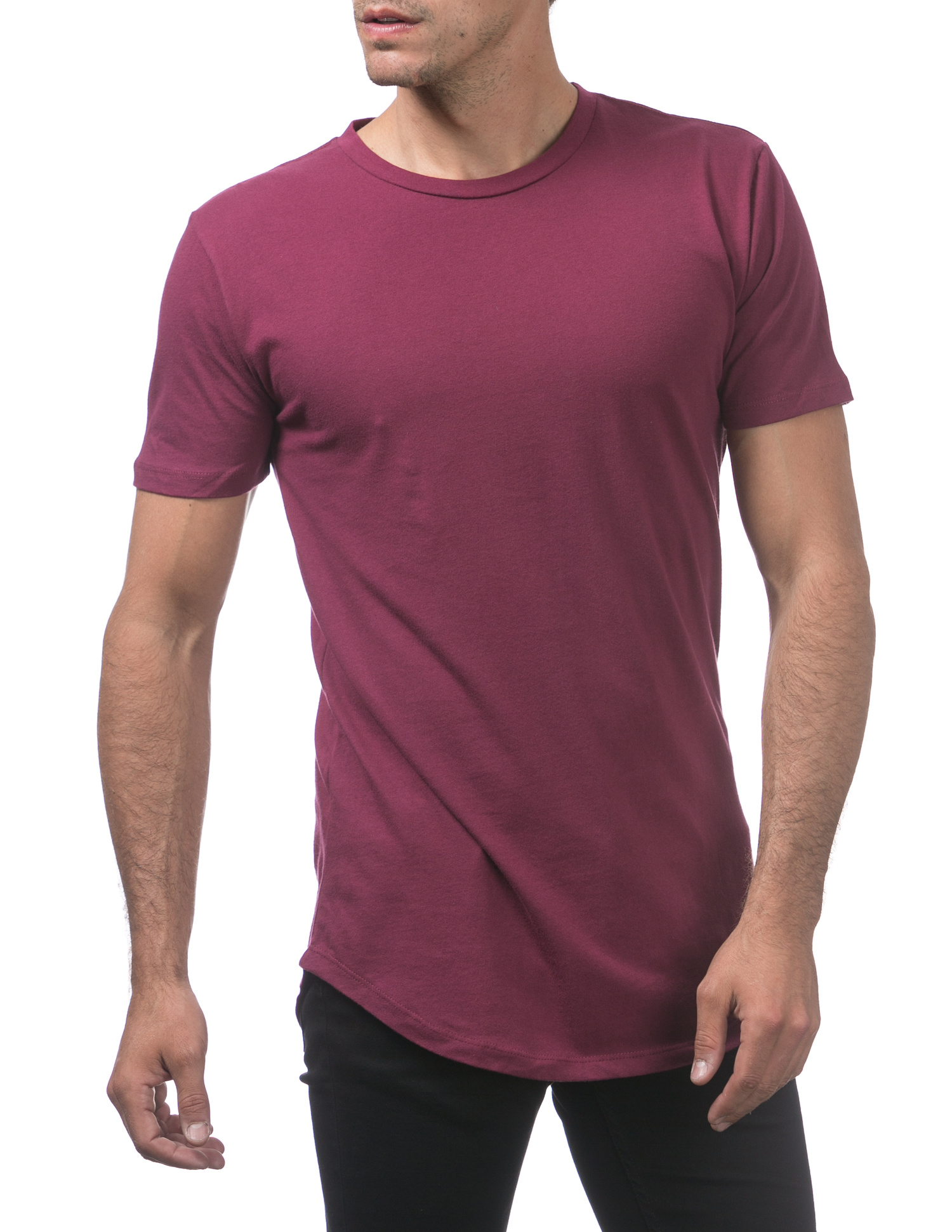 108 MAROON Longline Curved Hem Short Sleeve T-Shirt - Lightweight