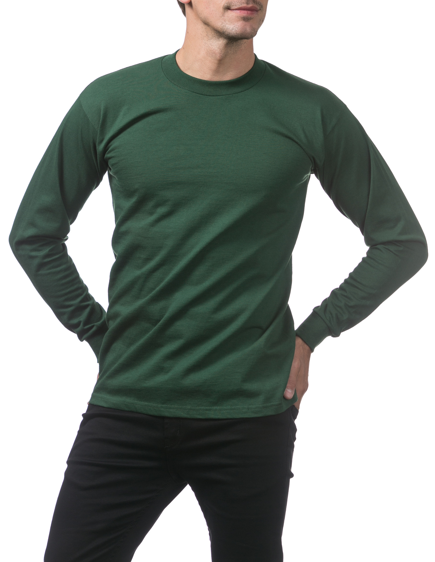 114 FOREST GREEN Heavyweight Cotton Long Sleeve Crew Neck T-Shirt - Shirts | V-Shirts