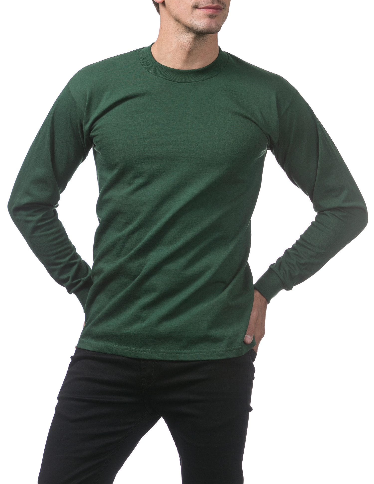 114 FOREST GREEN Heavyweight Cotton Long Sleeve Crew Neck T-Shirt - Shirts