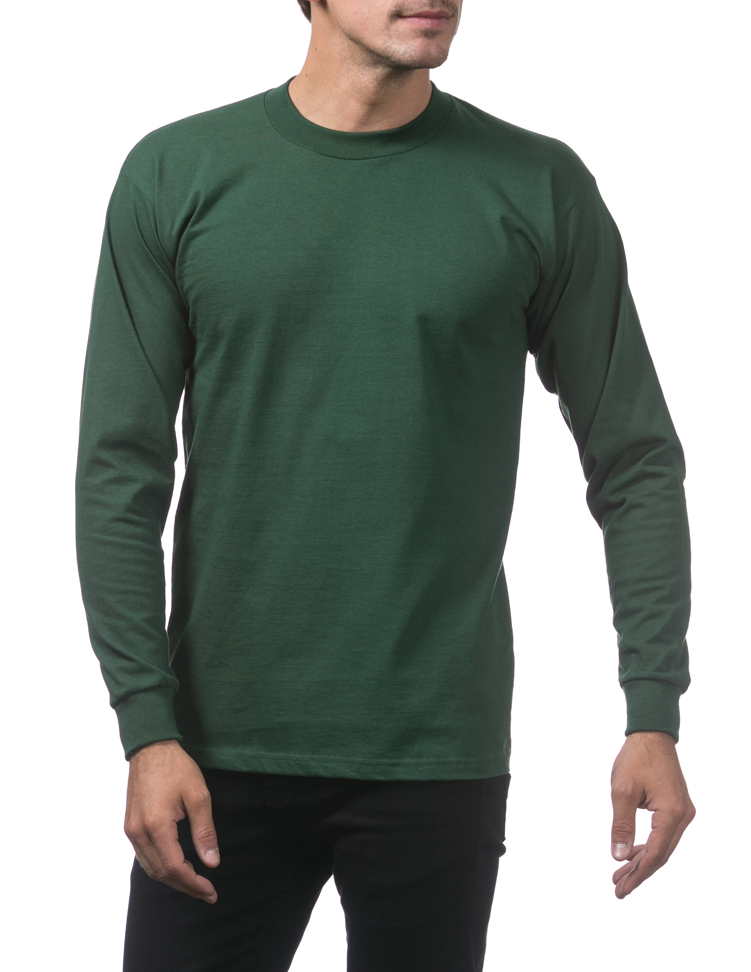 114 FOREST GREEN Heavyweight Cotton Long Sleeve Crew Neck T-Shirt - Shirts