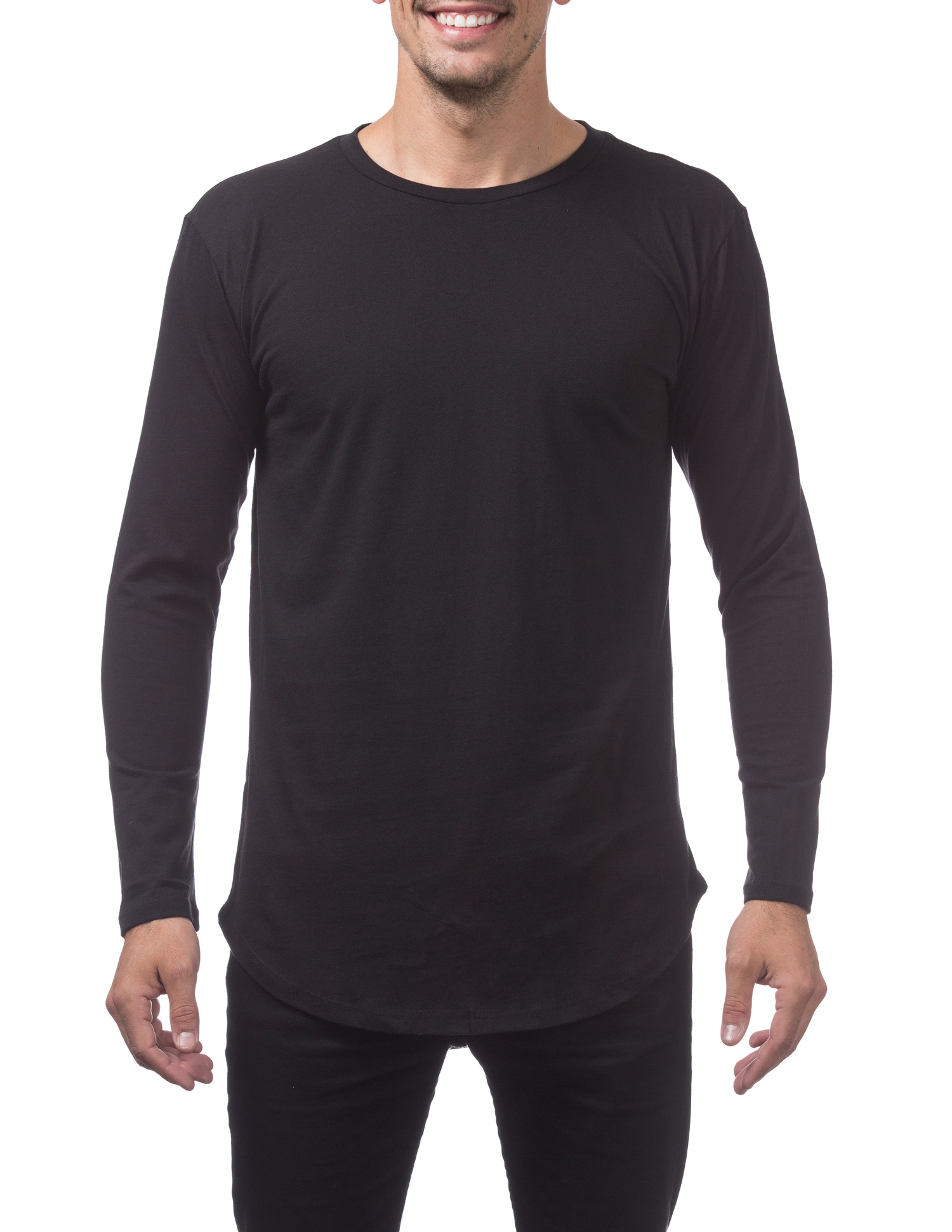 118 BLACK Curved Hem Longline Tall Long Sleeve Tee - Lightweight