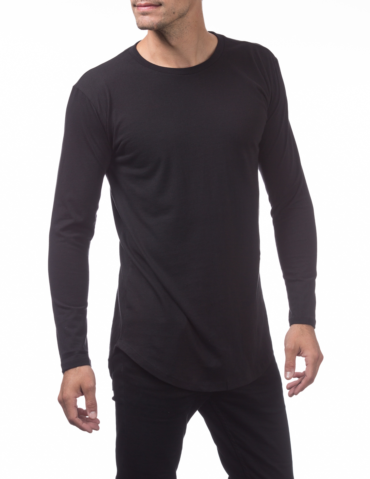 118 BLACK Curved Hem Longline Tall Long Sleeve Tee - Lightweight