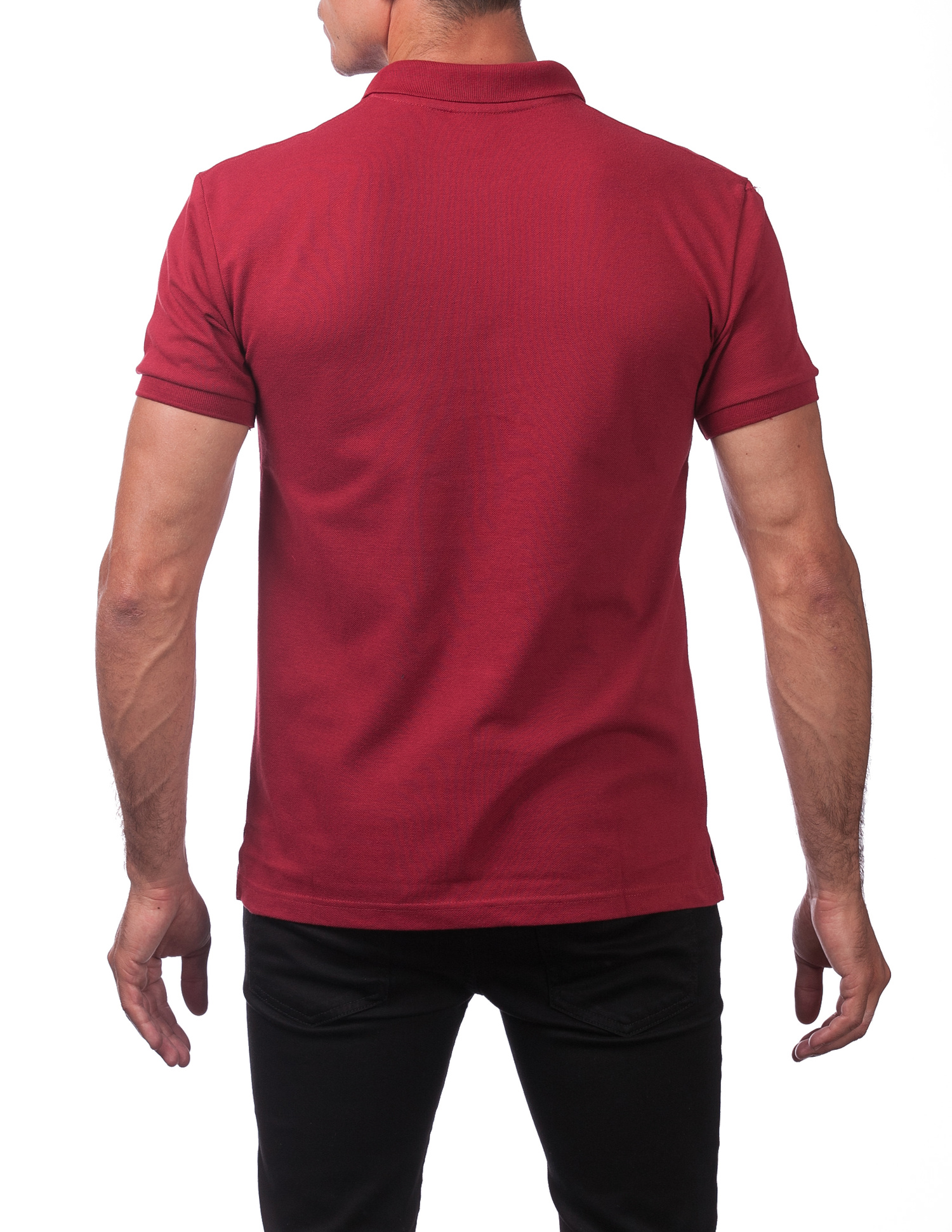 121 BURGUNDY Pique Polo Cotton Short Sleeve Shirt - Short Sleeve Tee