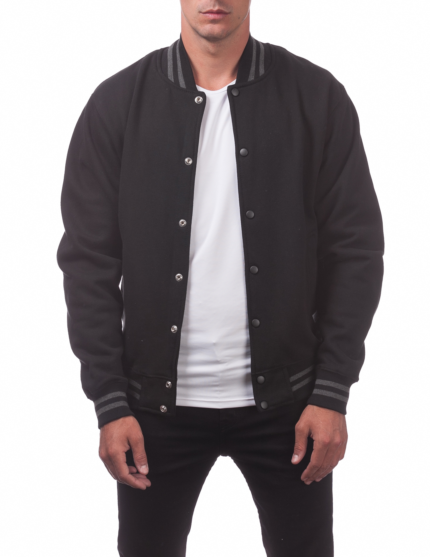 124 BLACK/H.GRAY Men's Varsity Fleece Baseball Jacket - Heavyweight