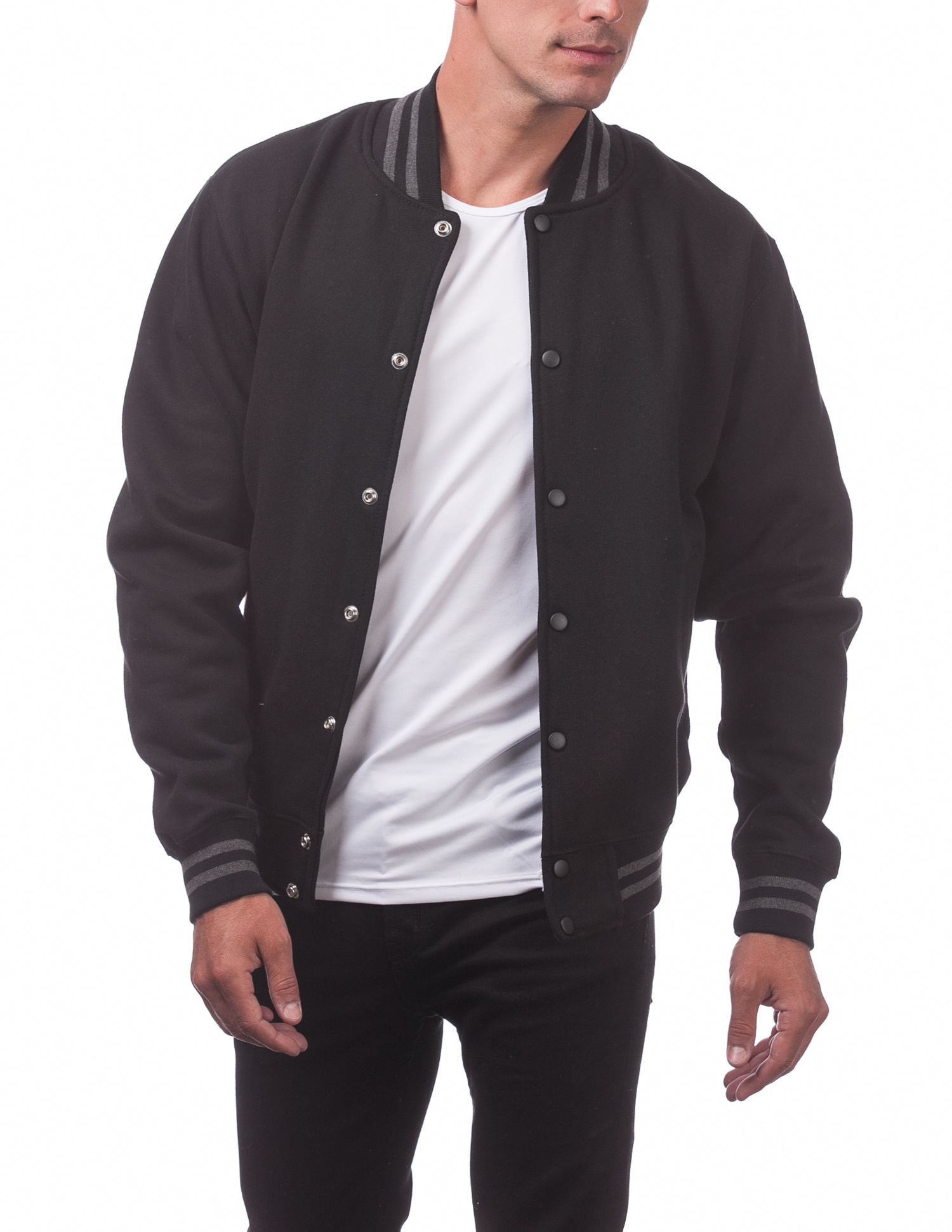 124 BLACK/BLACK Men's Varsity Fleece Baseball Jacket - Heavyweight