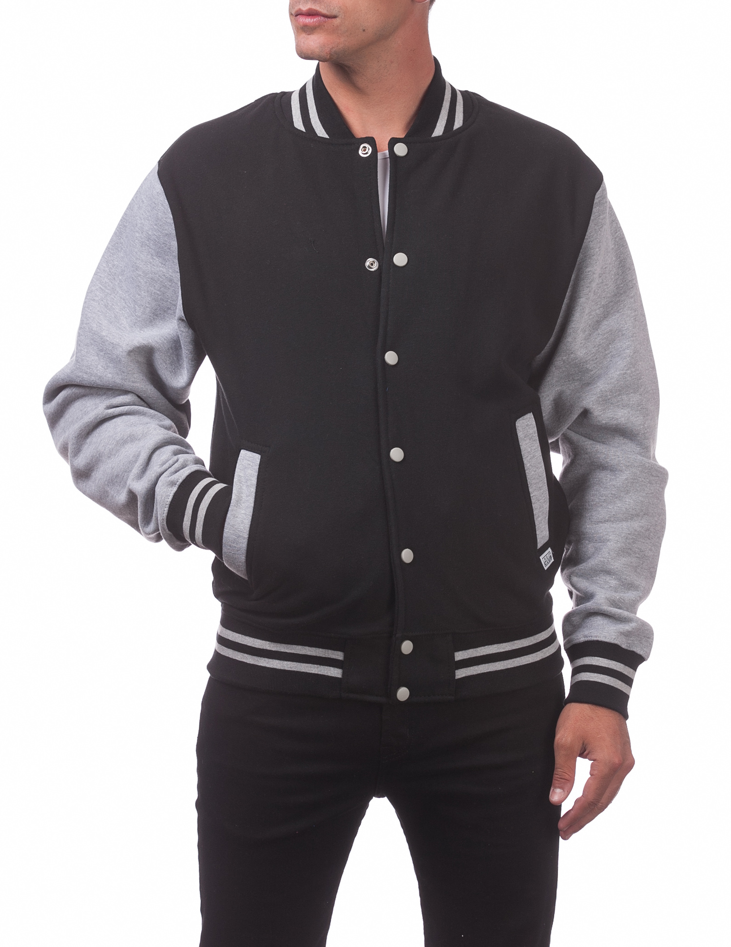 124 BLACK/H.GRAY Men's Varsity Fleece Baseball Jacket - Heavyweight