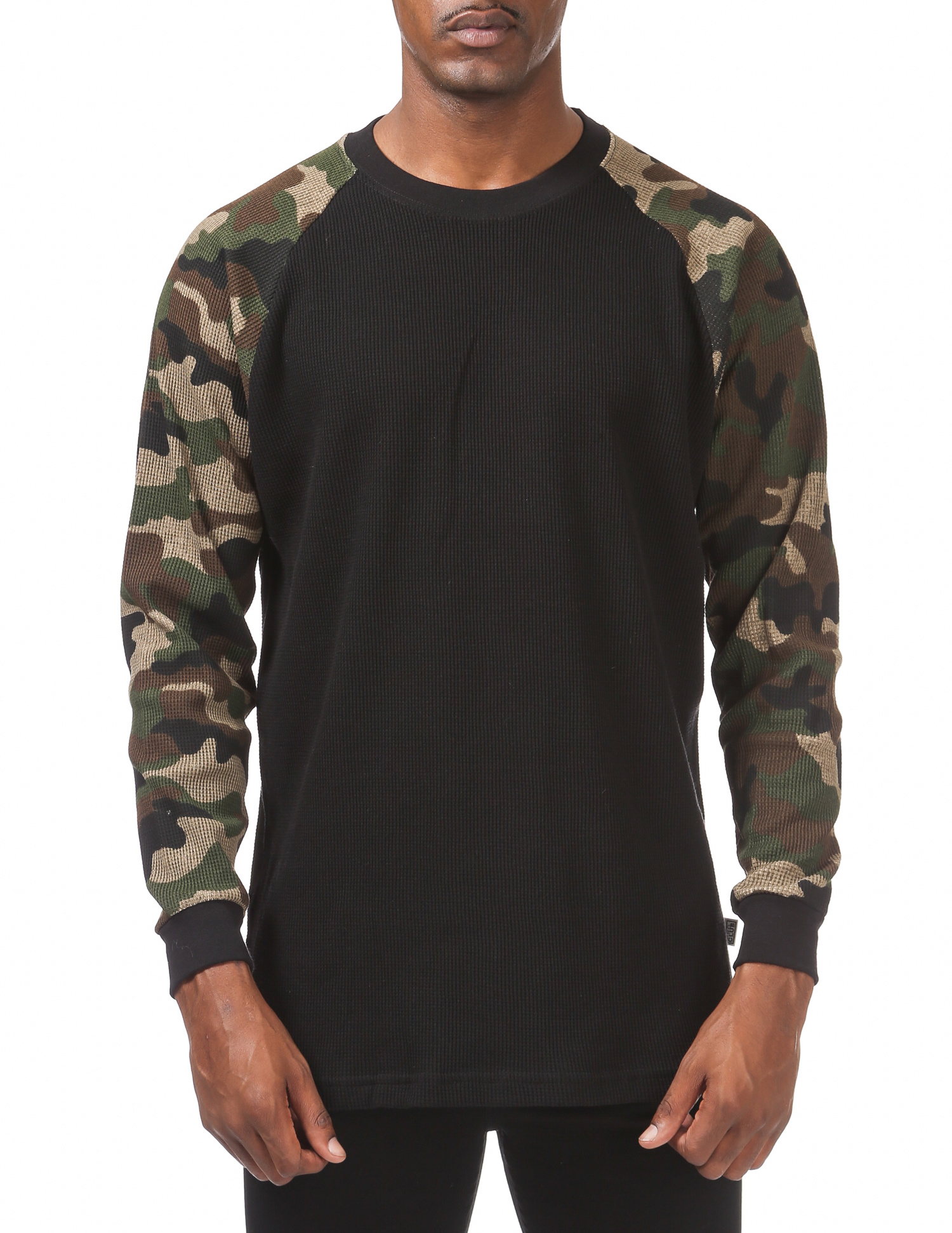 Macondoo Mens Raglan Sleeve Camouflage Round-Neck Casual Long-Sleeve T-Shirt Top
