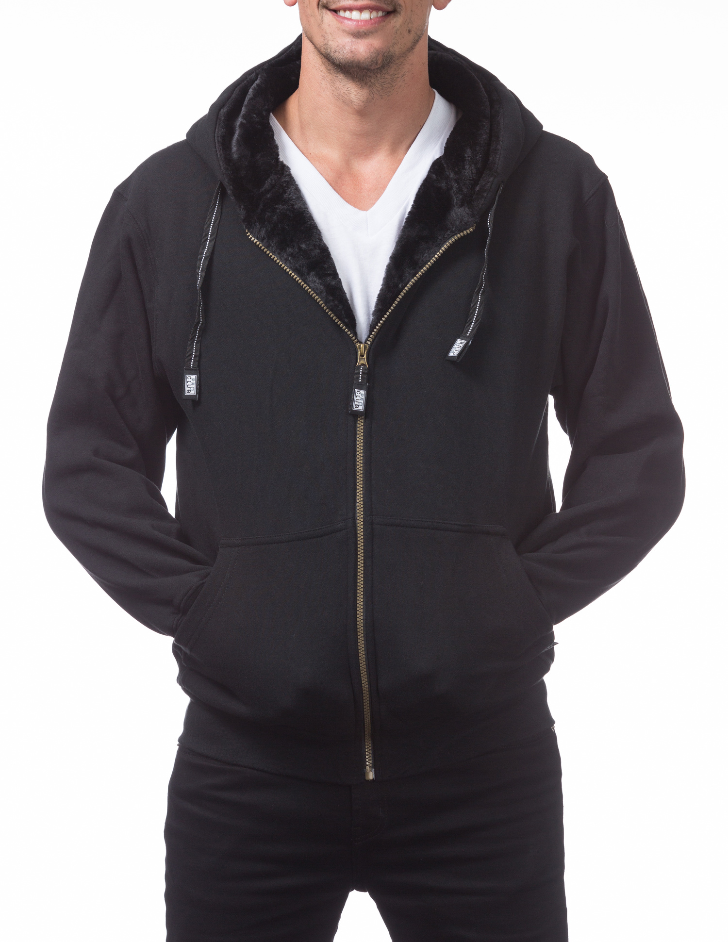 144 BLACK/BLACK Heavyweight Pile Full Zip Hoodie - Sweaters