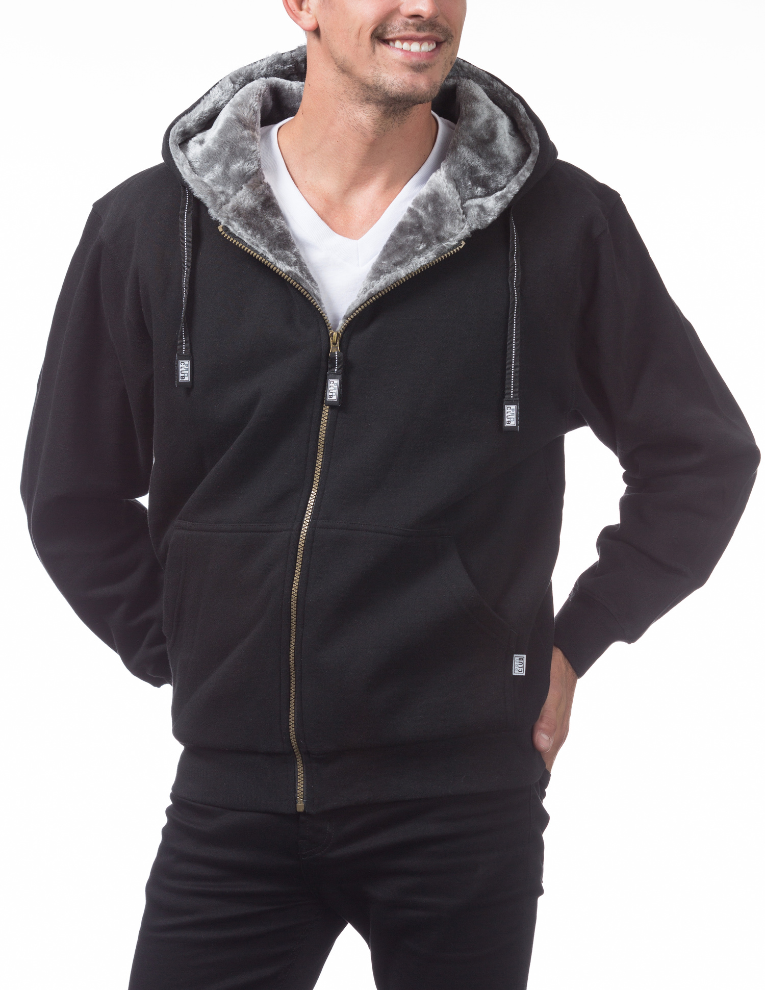 144 BLACK/GRAY Heavyweight Pile Full Zip Hoodie