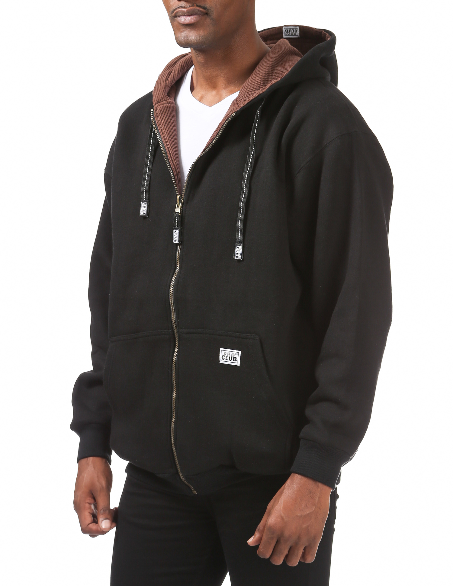 145 BLACK/BROWN Full Zip Reversible Fleece and Thermal Hoodie - Sweaters