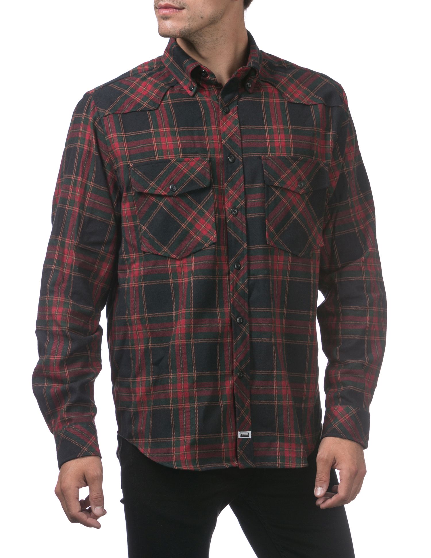 151 #3)BUG/RED/D.GRN Plaid Flannel Long Sleeve Shirt - Long Sleeve Tee