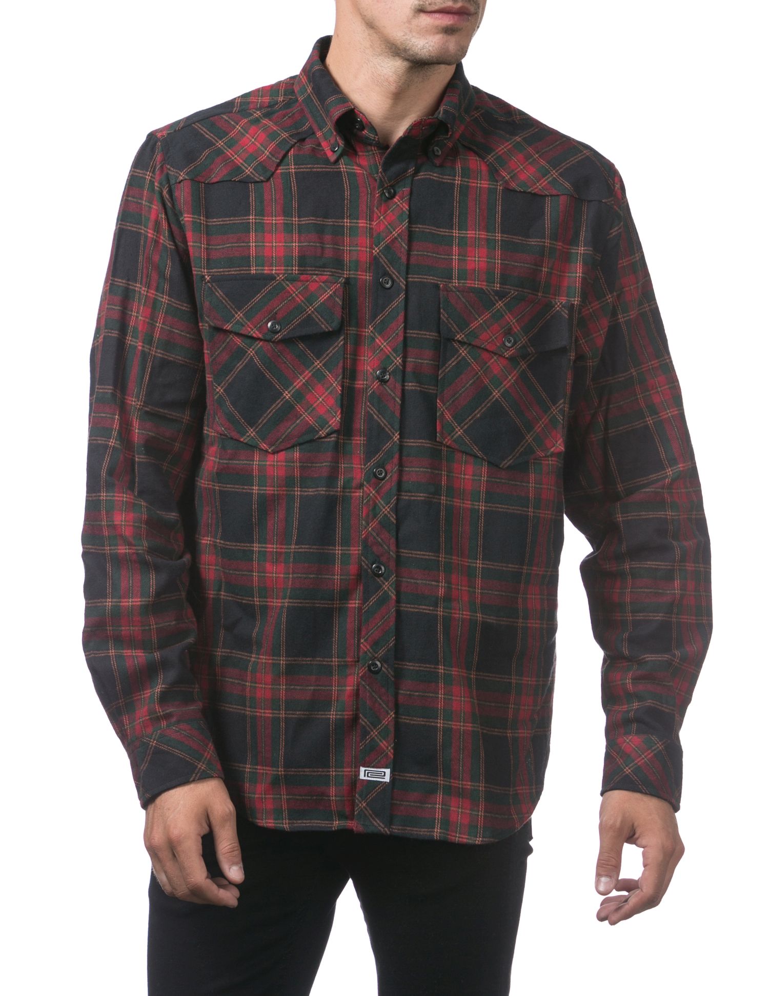 151 #3)BUG/RED/D.GRN Plaid Flannel Long Sleeve Shirt - Long Sleeve Tee