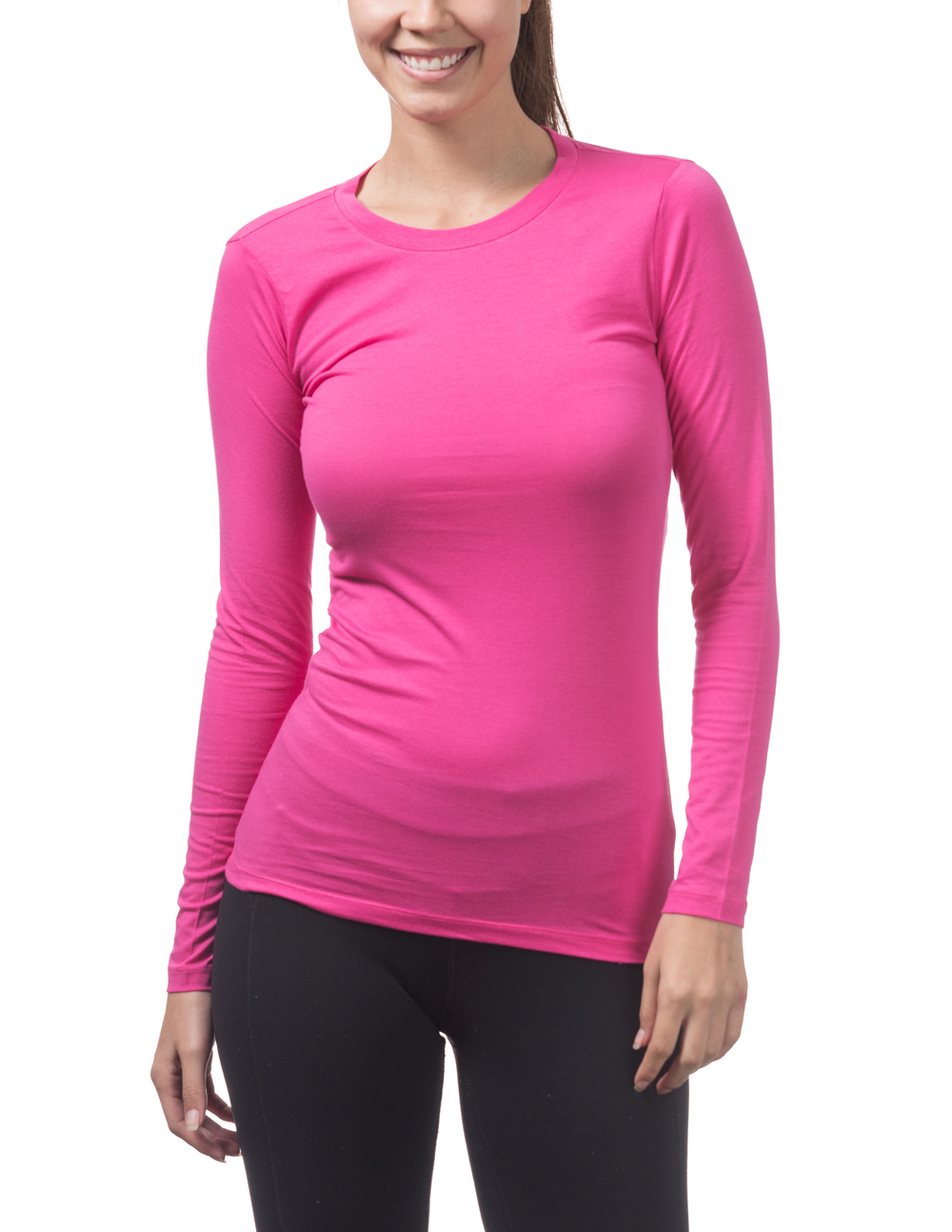 314 Hot Pink Women S Long Sleeve Crew Neck Tee